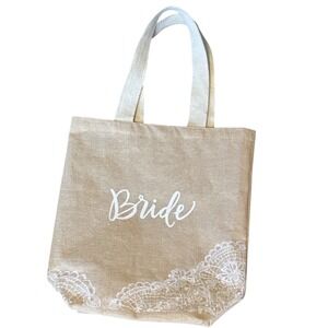 Bride Embroided Burlap Tote Bag 15*16 Pre owned